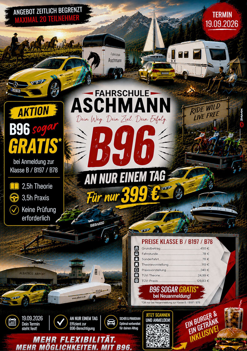 Flyer zum B96-Angebot der Fahrschule Aschmann